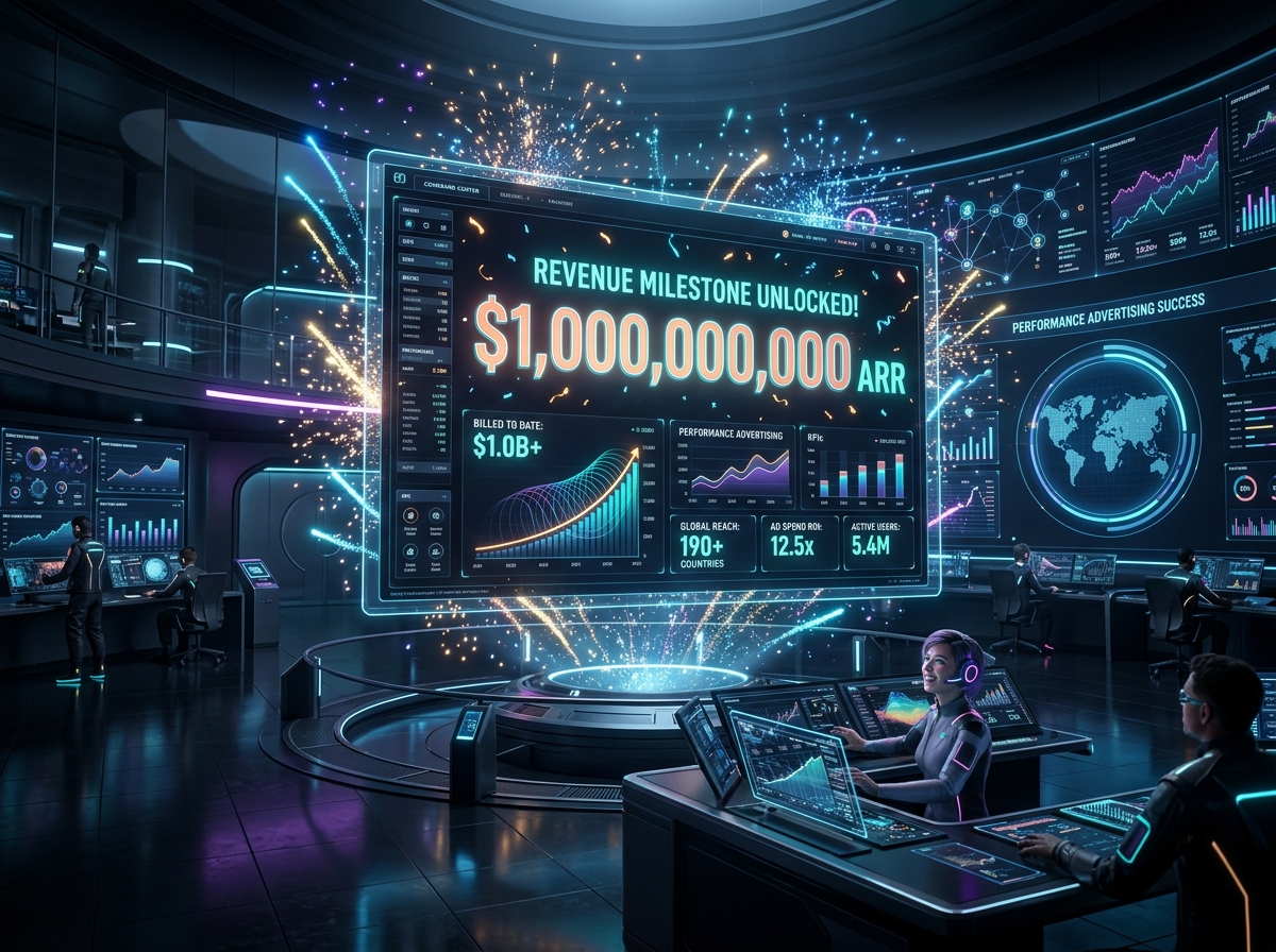 Futuristic SaaS software dashboard representing explosive B2B revenue growth