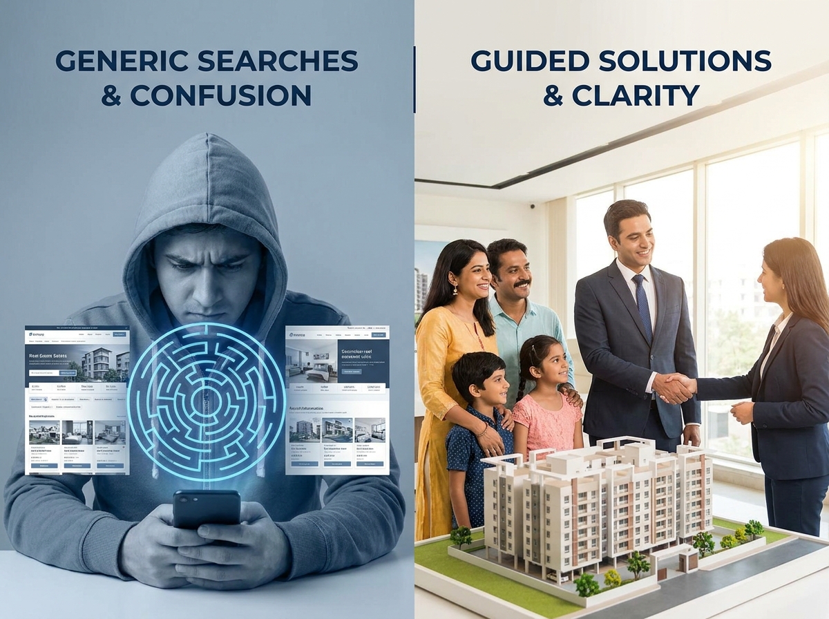 Indian family discussing an offline real estate property buying decision with an agent